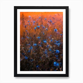 Flowers In A Field At Sunset Oil Painting Landscape Art Print