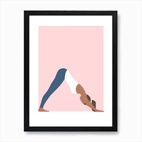 Down dog yoga pose in pink Art Print