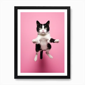 Cat Jumping On Pink Background 1 Affiche