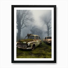 Abandoned Cars In The Forest Art Print