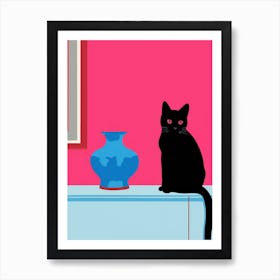 Black Cat In A Vase Art Print