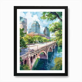 Storybook Illustration Congress Avenue Bridge Austin Texas 4 Art Print