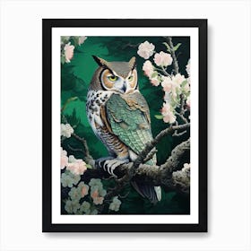 Ohara Koson Inspired Bird Painting Great Horned Owl 4 Art Print