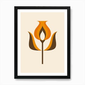 Mid Century Modern Flower 3 Orange Art Print