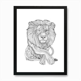 Lion Coloring Page animal lines art Art Print