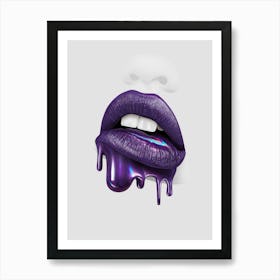 Purple Lips With Dripping Liquid Art Print