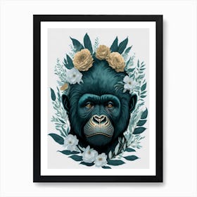 Floral Baby Gorilla Painting (4) Art Print