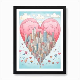 Sky Heart Line Doodle Colour 1 Art Print