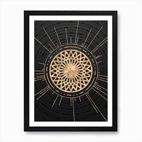 Geometric Glyph Symbol in Gold with Radial Array Lines on Dark Gray n.0237 Art Print