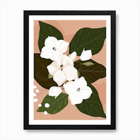 White Flowers On A Peach Background Art Print