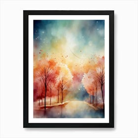 Watercolor Of Autumn Trees 4 Art Print