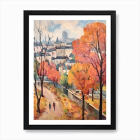 Autumn City Park Painting Parc De Belleville Paris France 3 Art Print