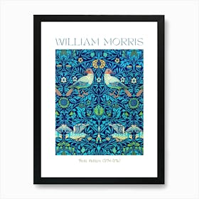 William Morris Print Birds Pattern - Famous Cotton Textiles British Artist Blue Turquoise Petrol Green Vibrant Texture HD Remastered Art Print