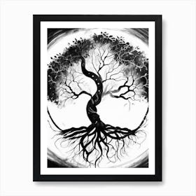 Tree Of Life (Immortality)1  Symbol Black And White Painting Art Print