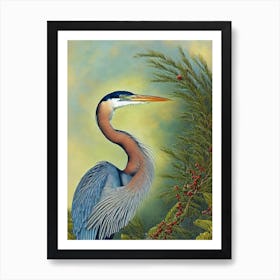 Great Blue Heron Haeckel Style Vintage Illustration Bird Art Print