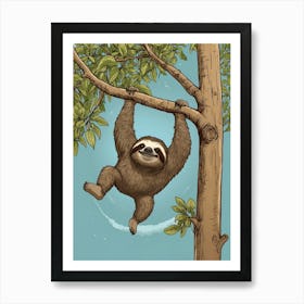 Sloth Hanging In Tree 1 Art Print