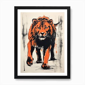 Lion, Woodblock Animal  Drawing 4 Art Print