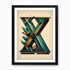 X  Letter, Alphabet Retro Drawing 2 Art Print