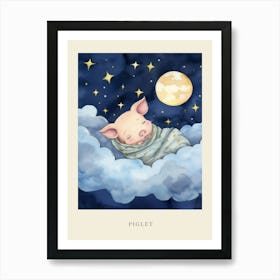 Baby Piglet Sleeping In The Clouds Nursery Poster Art Print