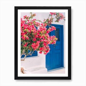 Blue Door And Flowers Art Print