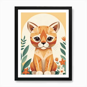 Floral Cute Baby Puma Nursery Illustration (16) Art Print