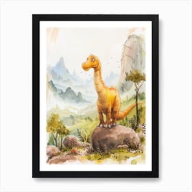 Cute Cartoon Maiasaura Dinosaur Watercolour 3 Art Print