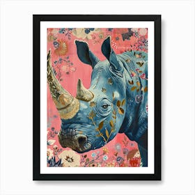 Floral Animal Painting Rhinoceros 2 Art Print