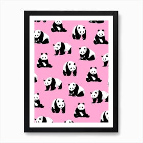 Panda Bears Pattern Pink Art Print