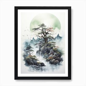 Shiretoko Peninsula In Hokkaido, Japanese Brush Painting, Ukiyo E, Minimal 2 Art Print