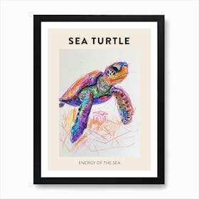 Sea Turtle Rainbow Crayon Scribble White Background Poster Art Print