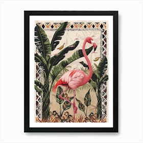 Greater Flamingo And Banana Plants Boho Print 3 Art Print