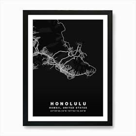 Honolulu Hawaii USA Black Map Art Print