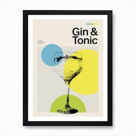 Mid Century Gin And Tonic Cocktail Art Print