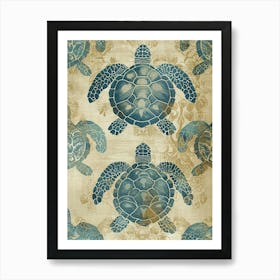 Beachouse Wallpaper Style Of Sea Turtles Art Print