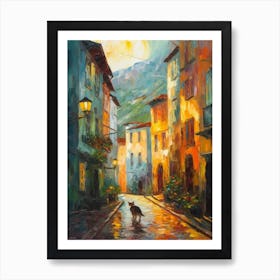 Painting Of A Street In San Francisco With A Cat 3 Impressionism Art Print