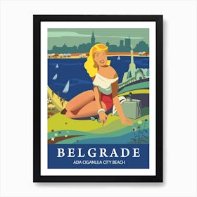 Belgrade, Woman Posing in Front of the Ada Ciganlija Beach, Serbia Art Print