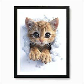 Cute Kitten Cat Peeking From Snow 8 Art Print