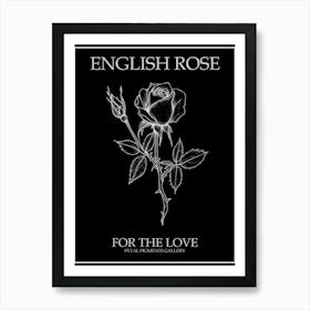 English Rose Black And White Line Drawing 24 Poster Inverted Art Print