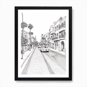 View Of California, Usa Line Art Black And White 1 Art Print