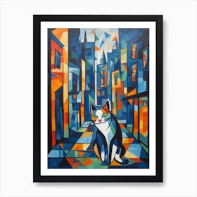 Painting Of New York With A Cat In The Style Of Cubism, Picasso Style 3 Art Print