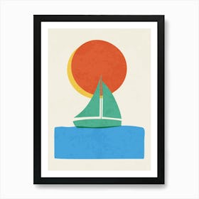 Minimalist Sailboat and Sunset Illustration Affiche