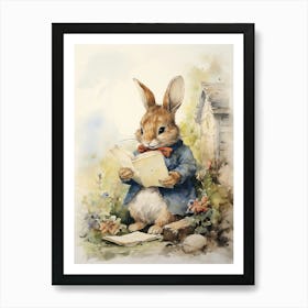 Bunny Writing Rabbit Prints Watercolour 1 Art Print