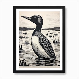 B&W Bird Linocut Canvasback 4 Art Print