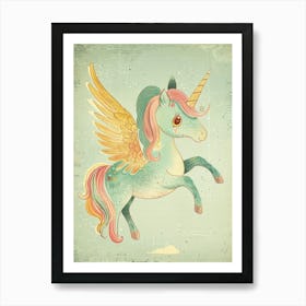 Storybook Style Unicorn With Wings Pastel 3 Art Print