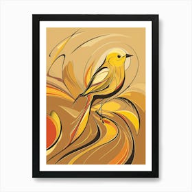 Simple golden bird with swirls Art Print