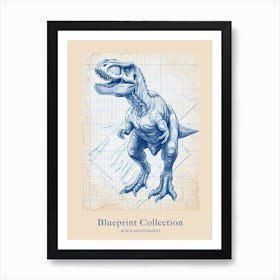 Acrocanthosaurus Dinosaur Blue Print Sketch 2 Poster Art Print