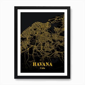 Havana Gold City Map 1 Art Print