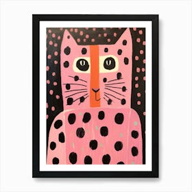 Pink Polka Dot Cat 2 Art Print