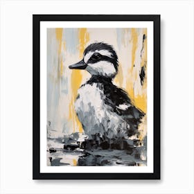 Textured Painting Of A Duckling Black & White Collage Style 3 Art Print
