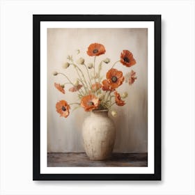 Poppy, Autumn Fall Flowers Sitting In A White Vase, Farmhouse Style 2 Art Print